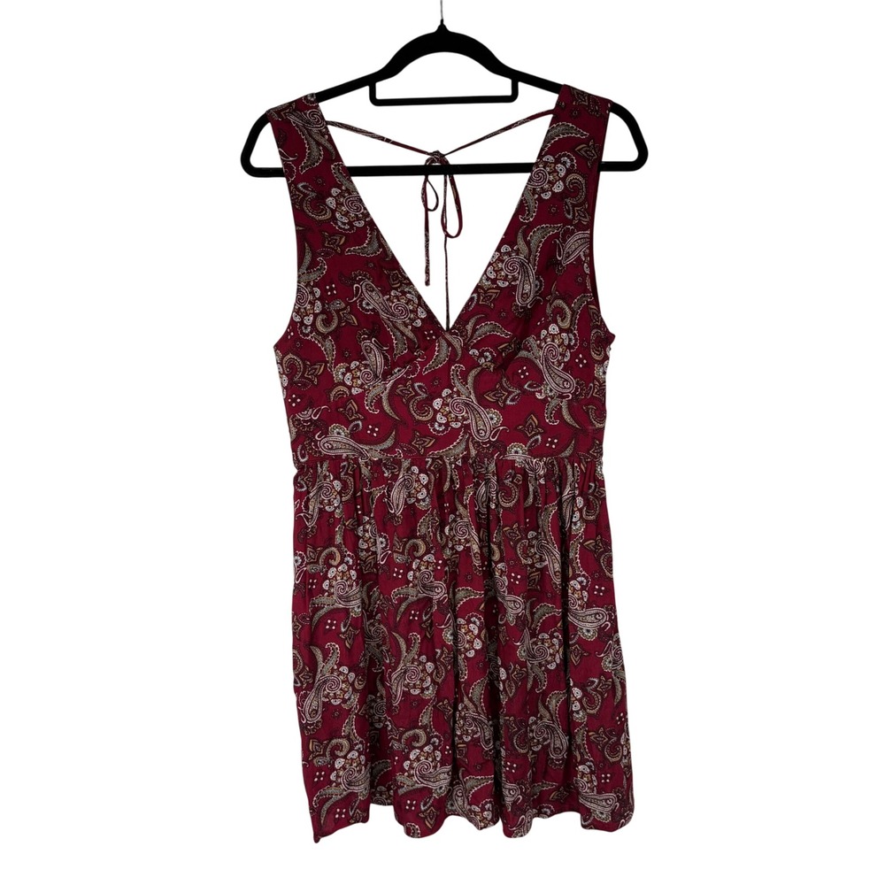 Forever 21 Maroon Paisley Deep V Neck Mini Dress